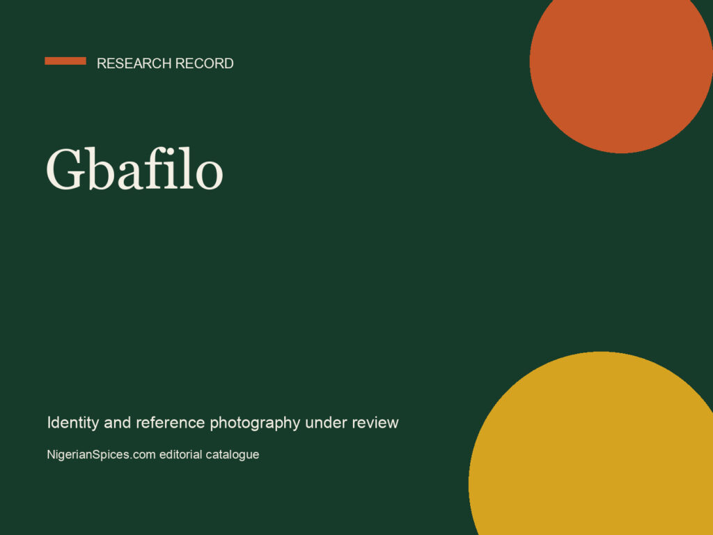 Editorial research card for Gbafilo; no verified ingredient photograph is assigned