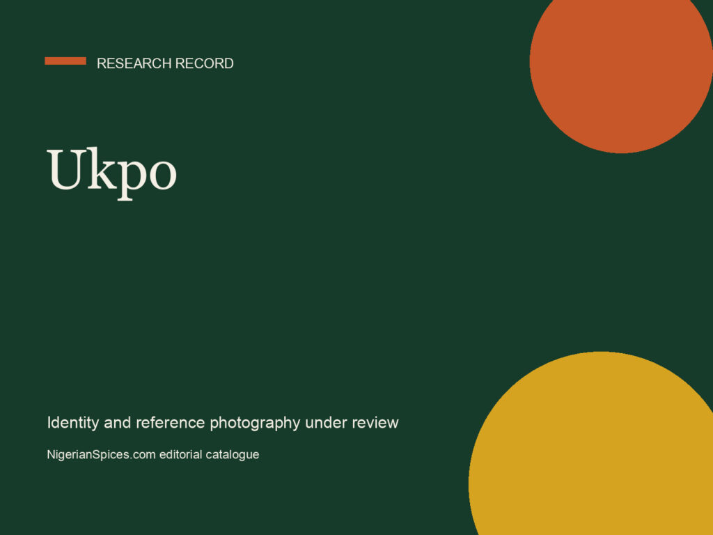 Editorial research card for Ukpo; no verified ingredient photograph is assigned